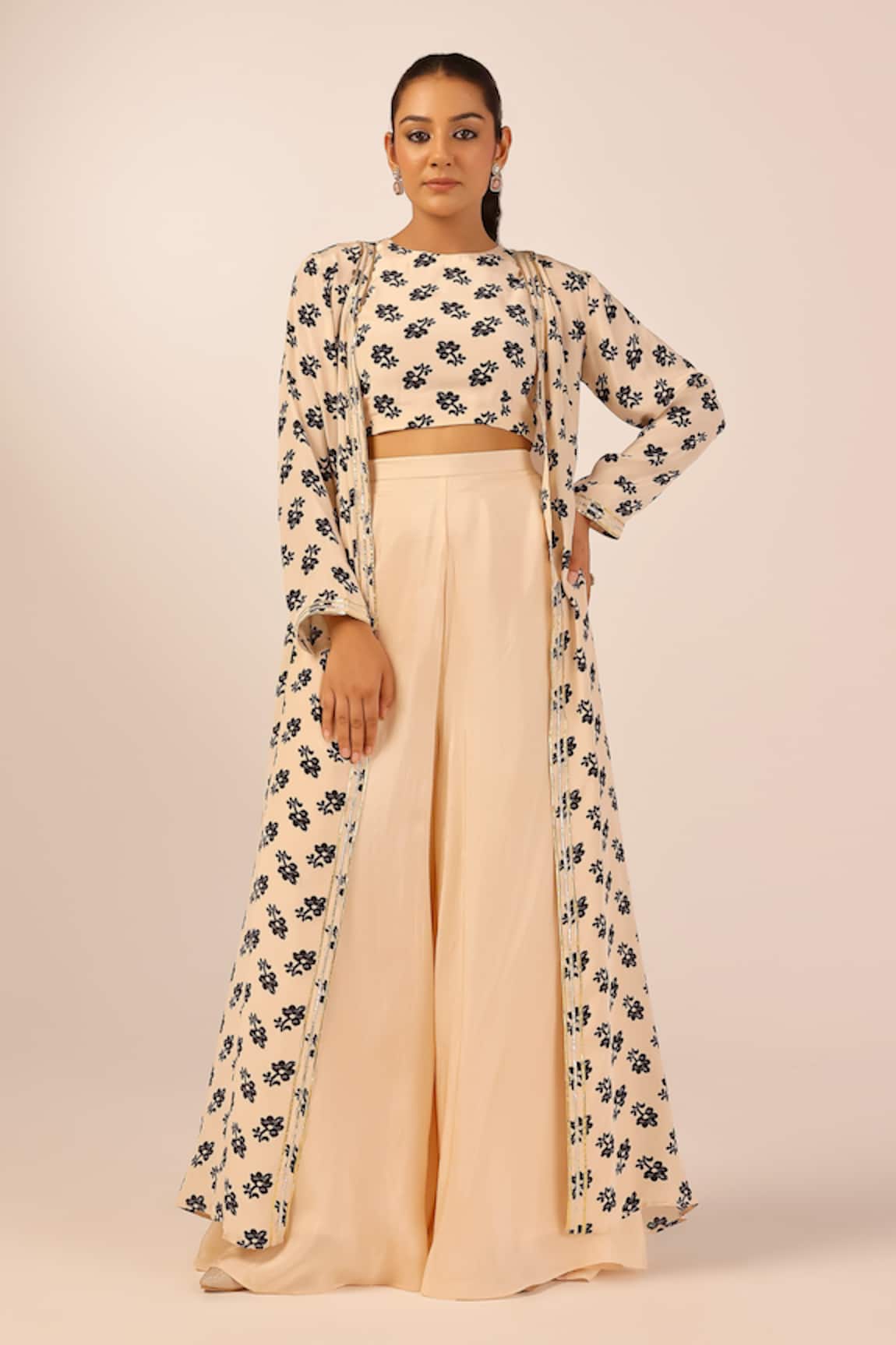 Palak & Mehak Floral Print Jacket & Crop Top Set 
