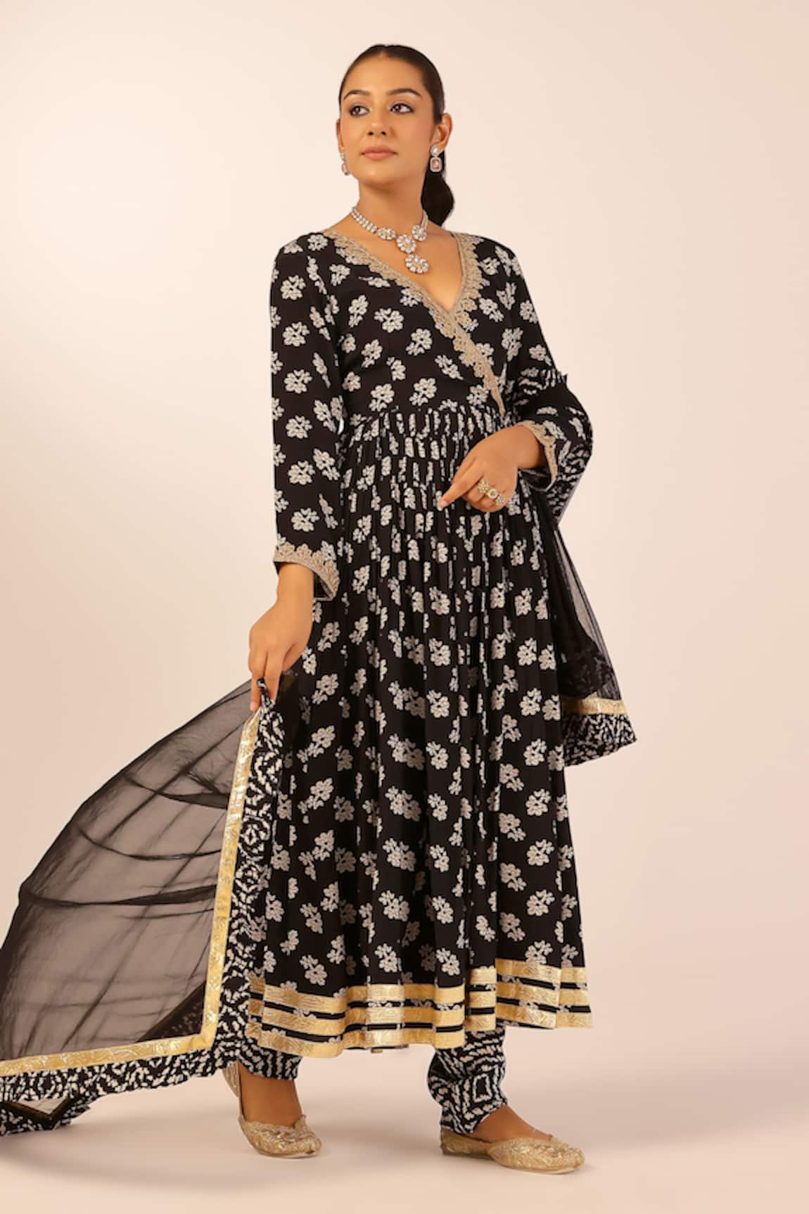 Palak & Mehak Floral Chanderi Anarkali Set 