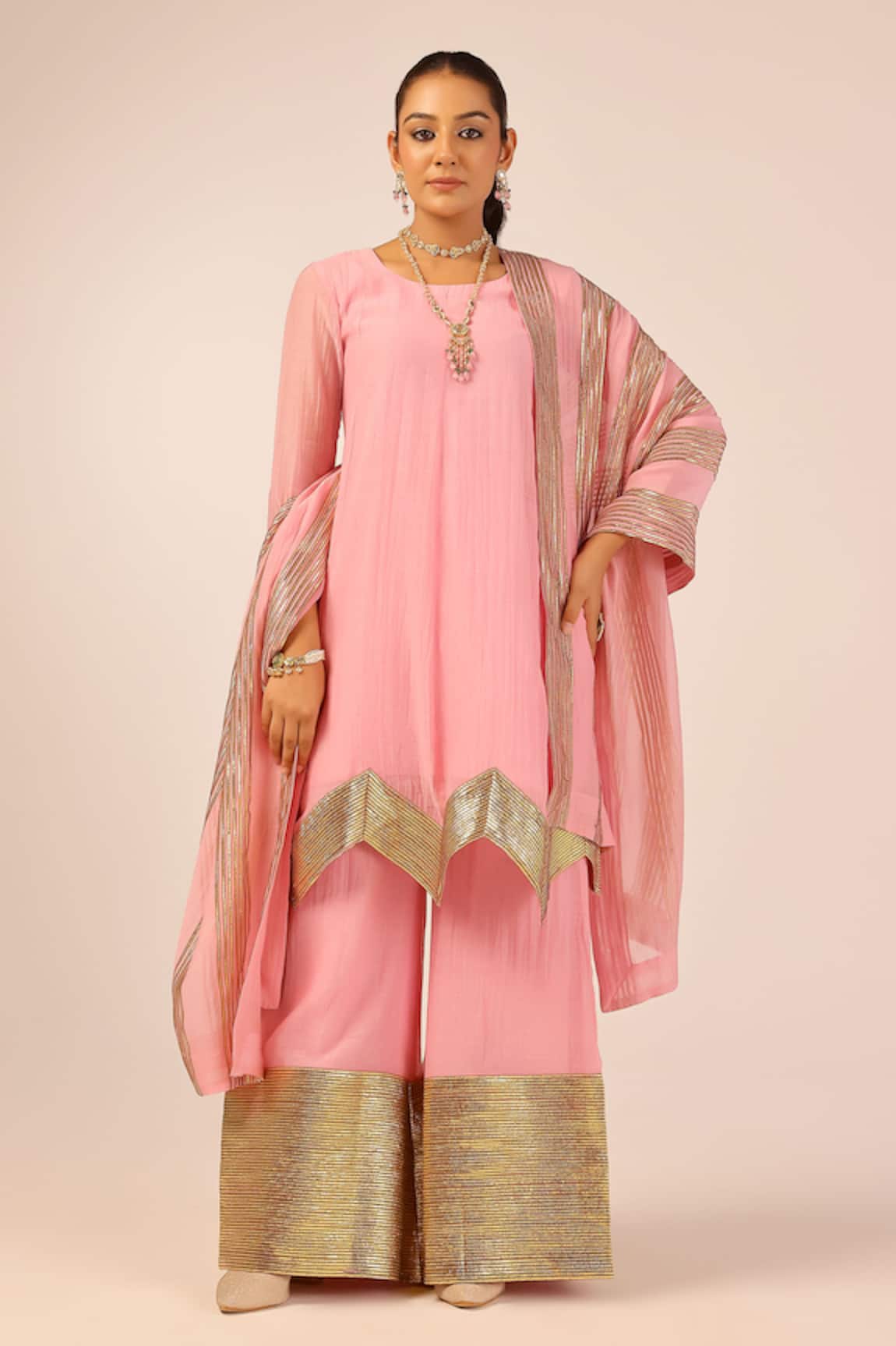 Palak & Mehak Designer Pink Chanderi Kurta Set 