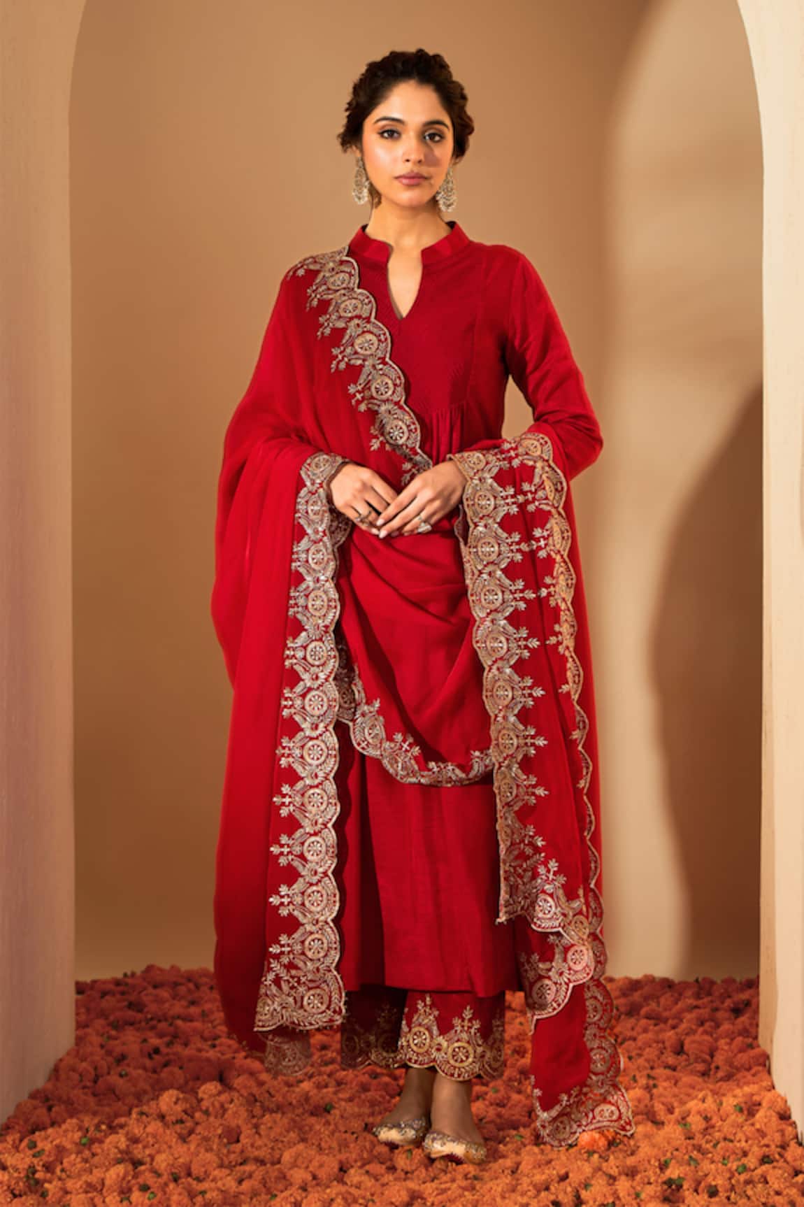 Roohbyridhimaa Red Zari Embroidered Kurta Set 