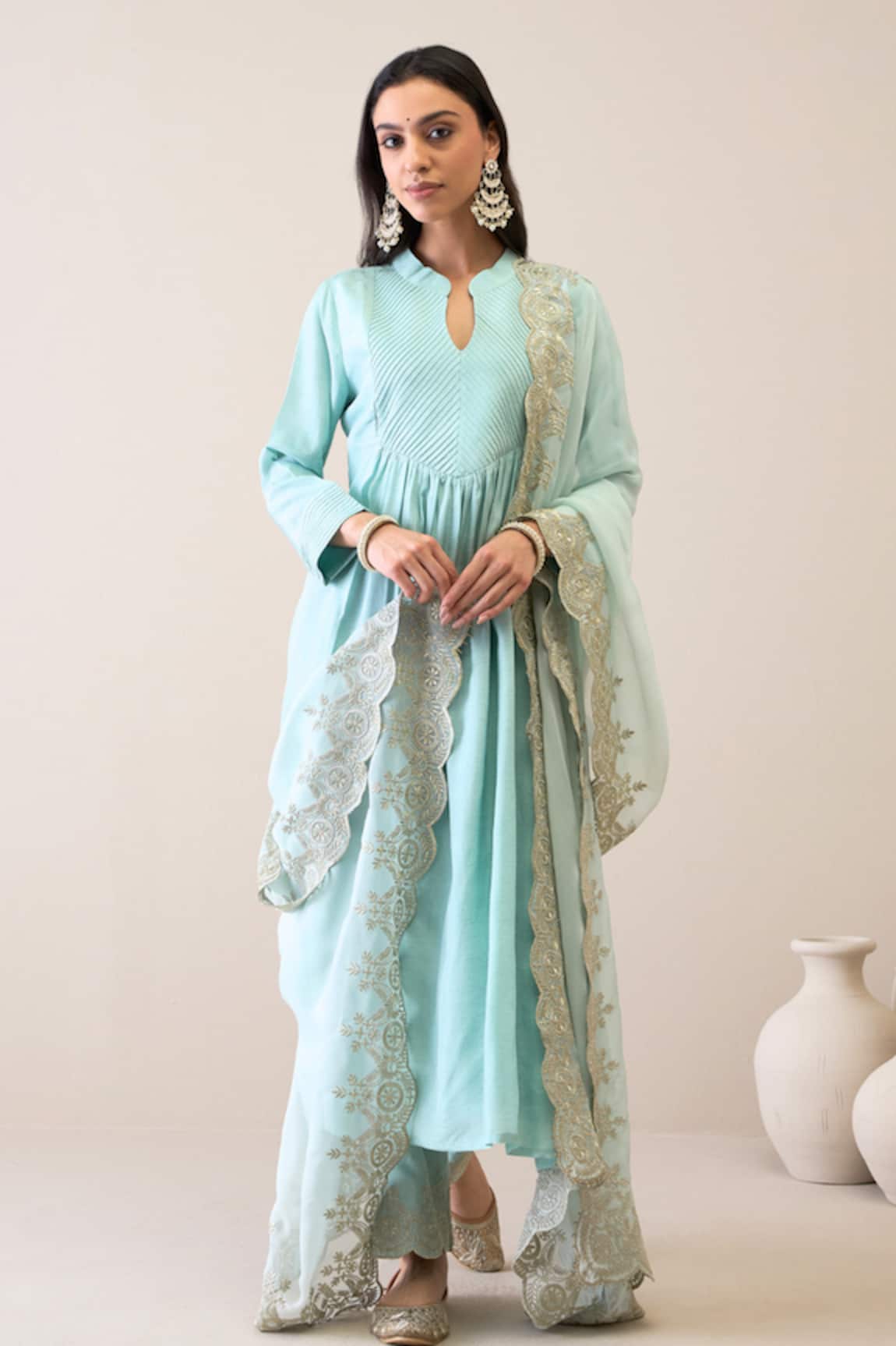 Roohbyridhimaa Pastel Blue Zari Embroidered Kurta Set 