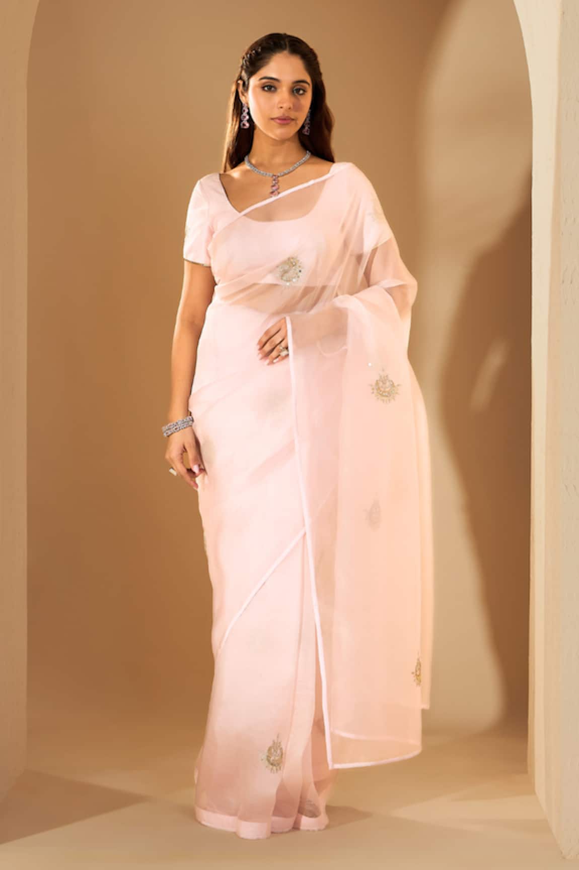Roohbyridhimaa Powder Pink Chaandni Saree Set 
