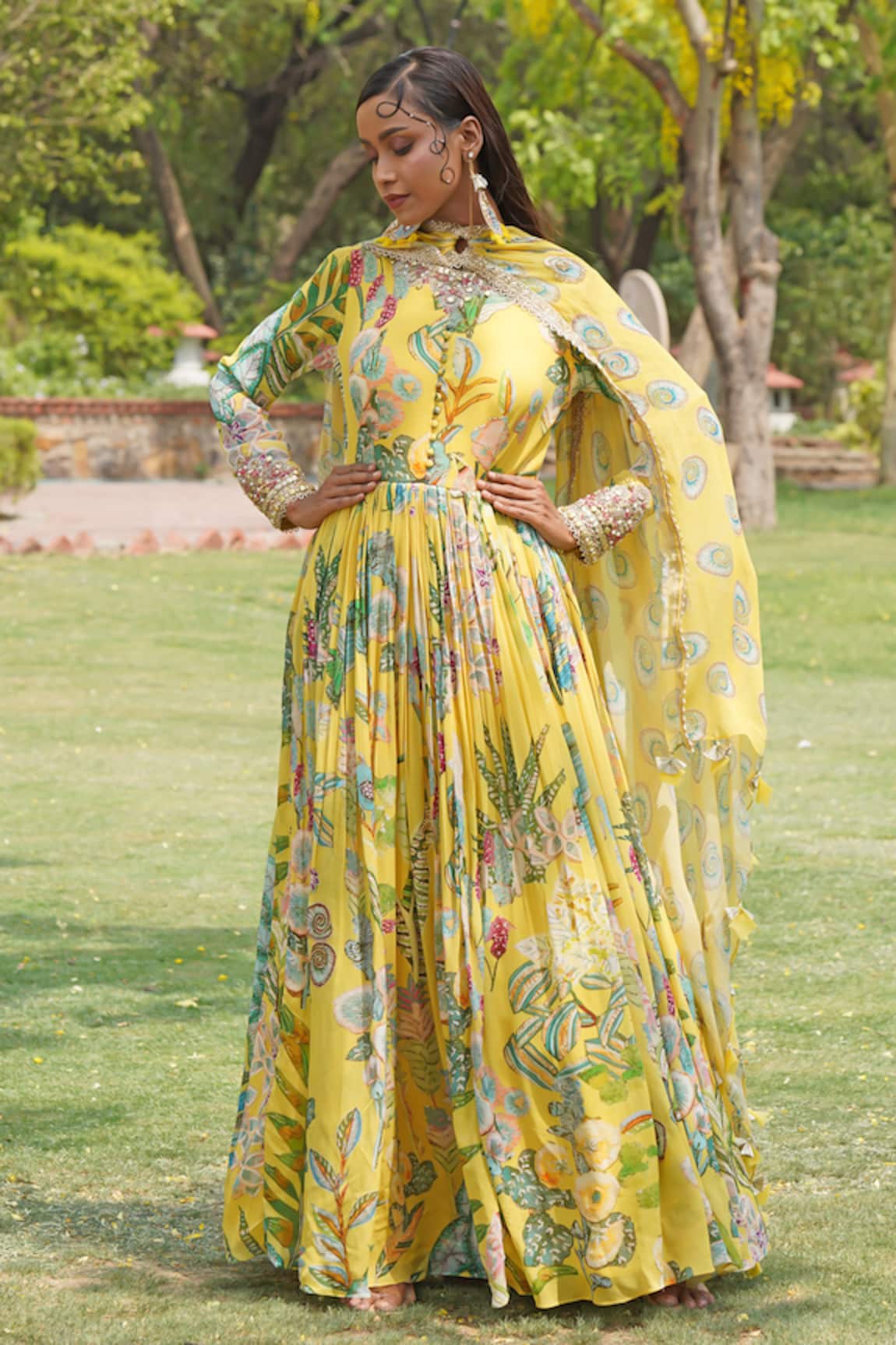 Soniya G Floral Print Anarakali With Dupatta 