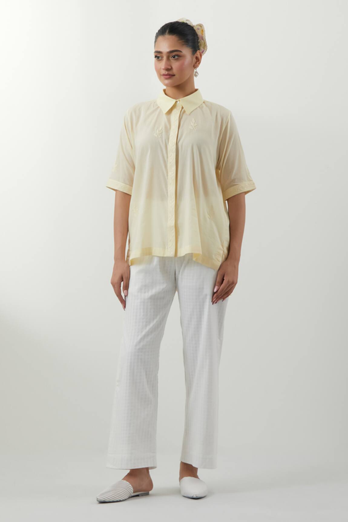 Vinusto Butter Yellow Chikankari Shirt & Pant Set 