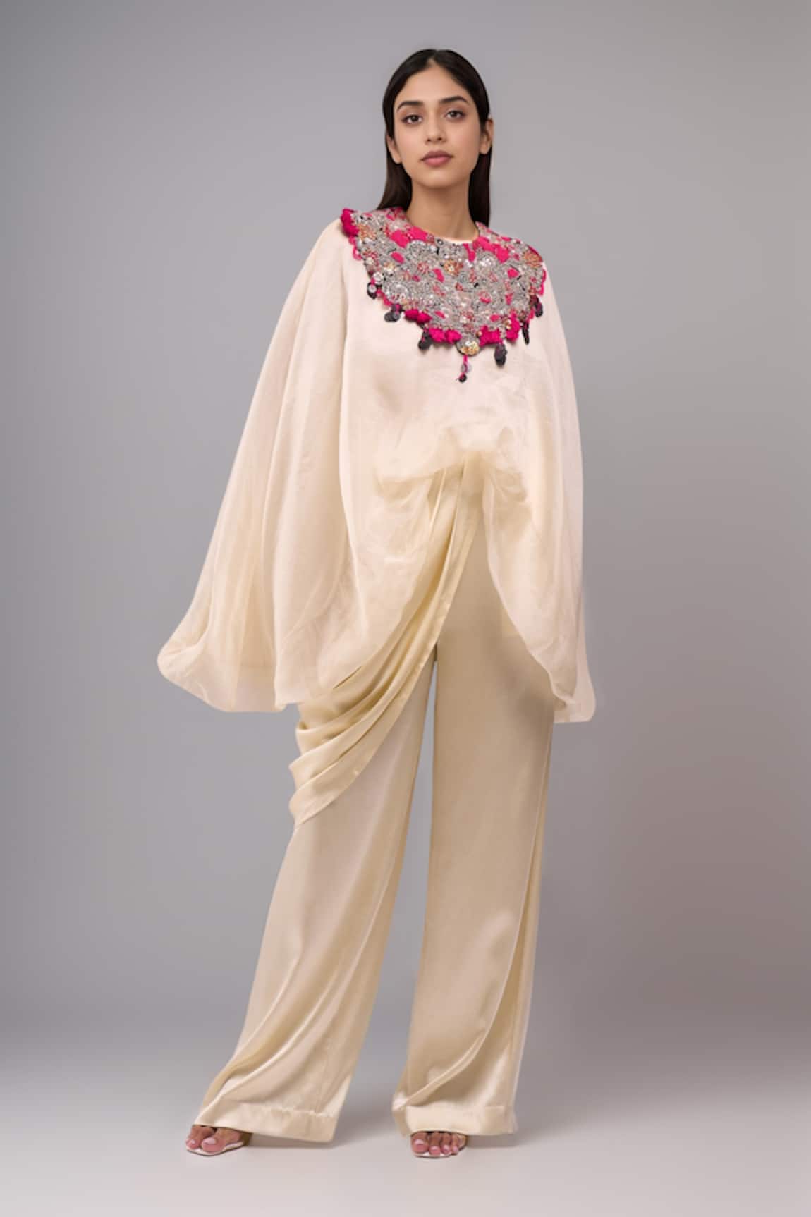 Anamika Khanna Ivory Embroidered Cape & Pant Set 