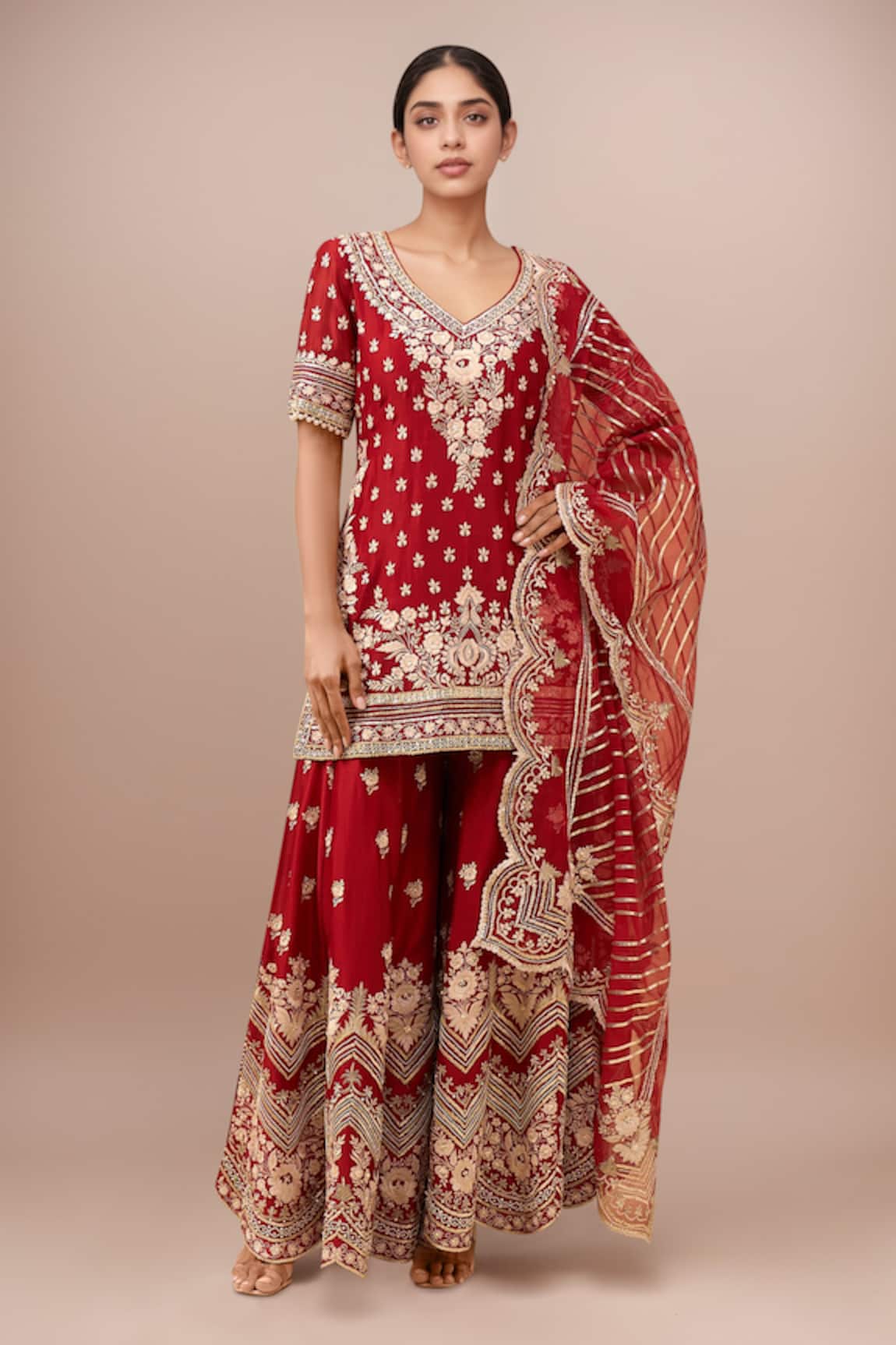 Sheetal Batra Red Kurta With Sharara Set 