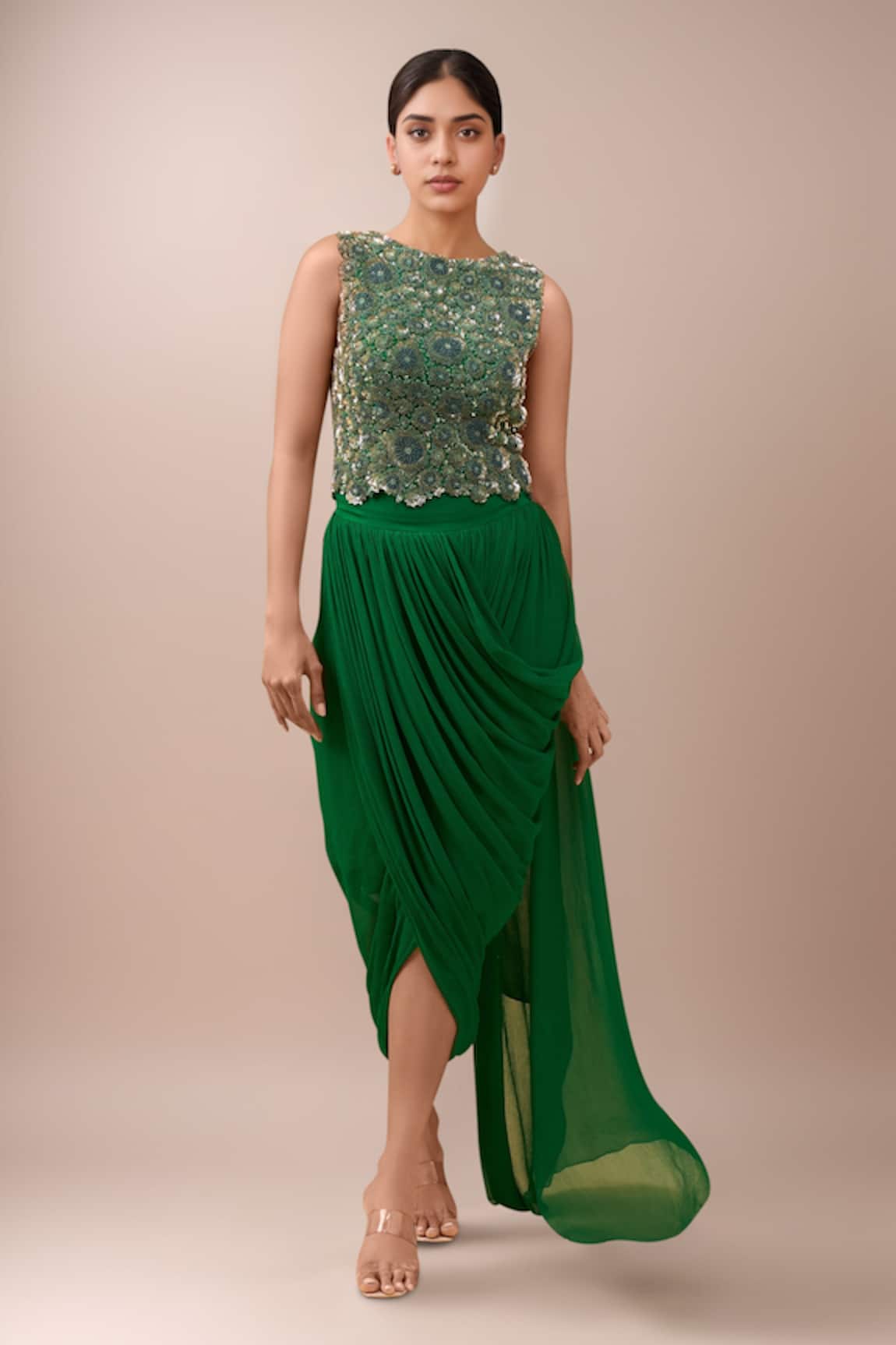 Anamika Khanna Emerald Embroidered Skirt Set 