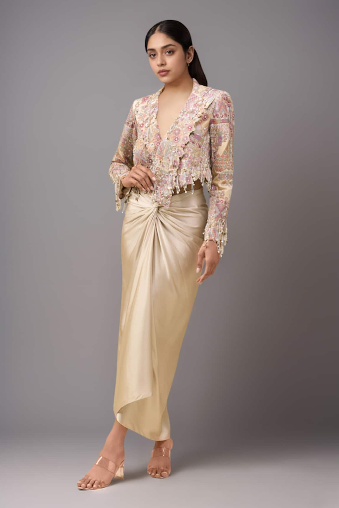 Anamika Khanna Ivory Embroidered Jacket Set 