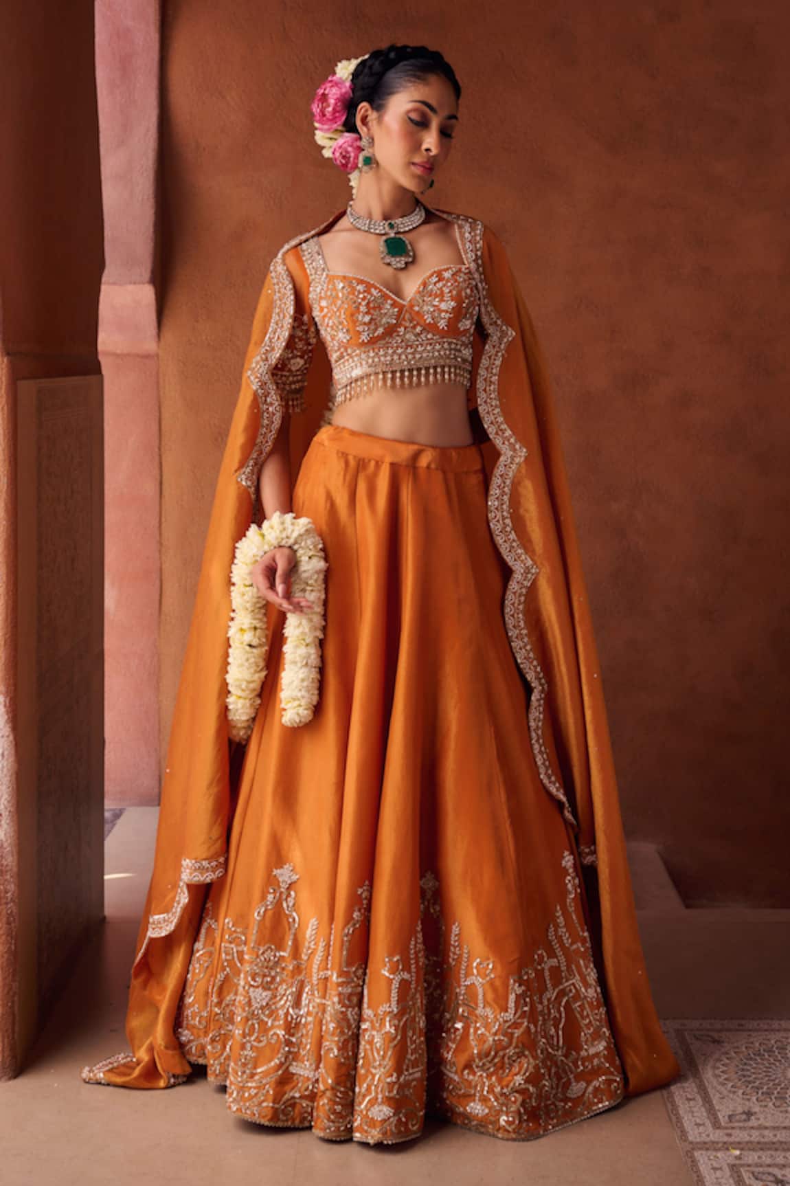 Kapda Dori Rust Orange Embellished Lehenga Set 