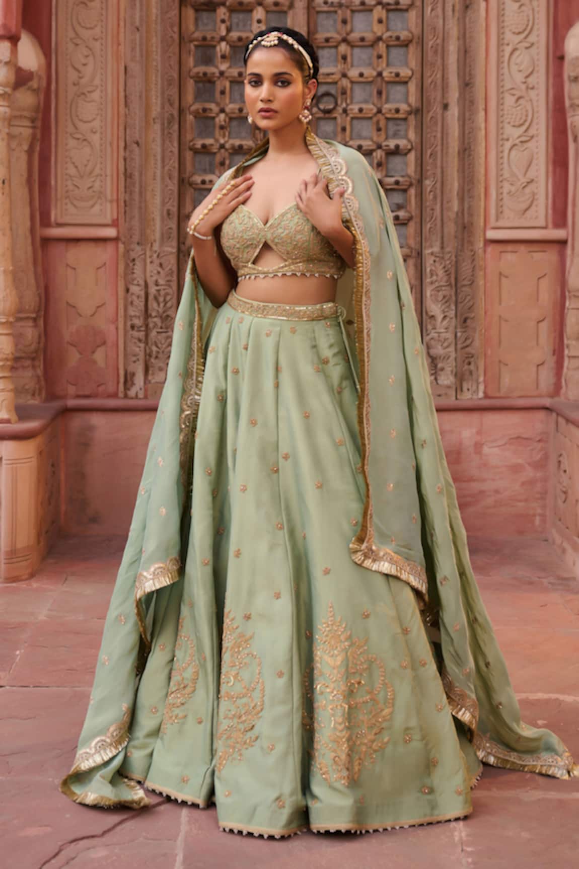 Kapda Dori Mint Green Designer Lehenga Set 