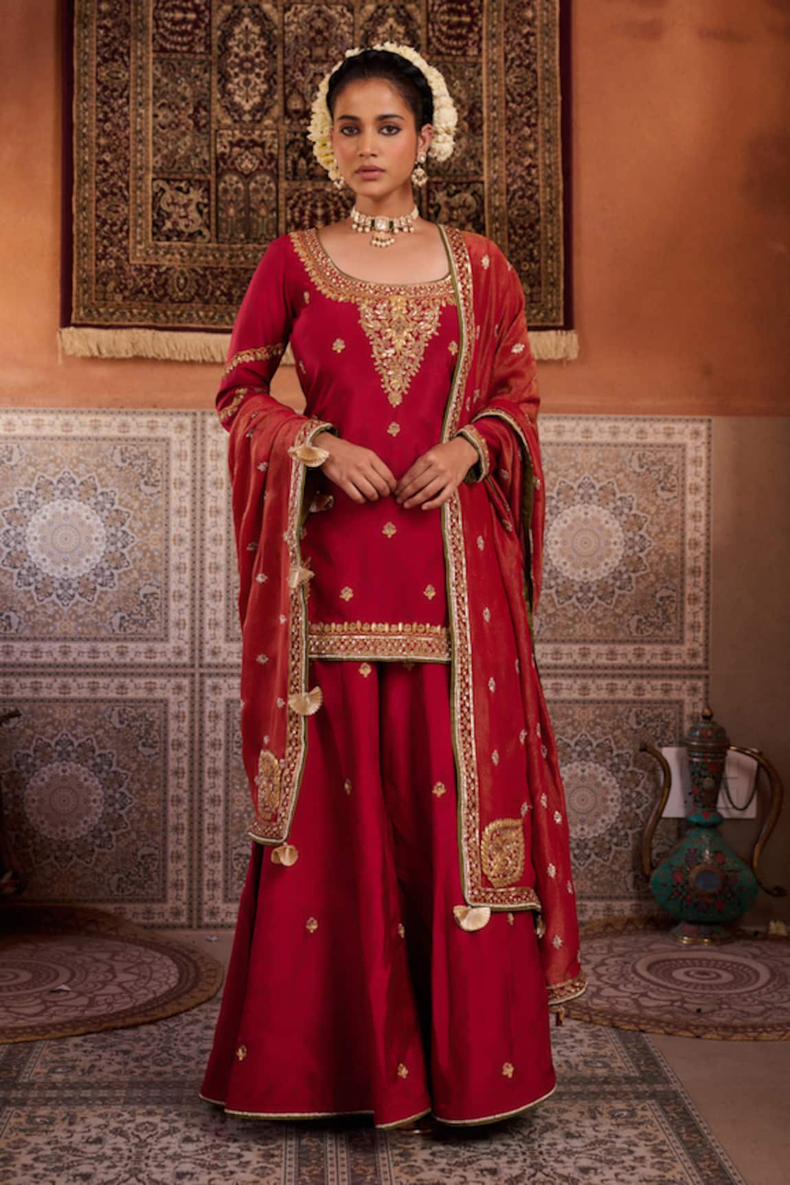 Kapda Dori Red Dabka Embroidered Kurta Set 