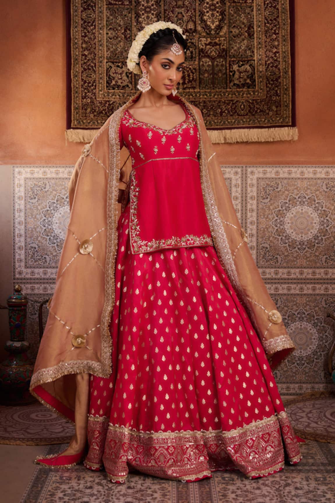 Kapda Dori Fuchsia Pink Dabka Embroidered Lehenga Set 
