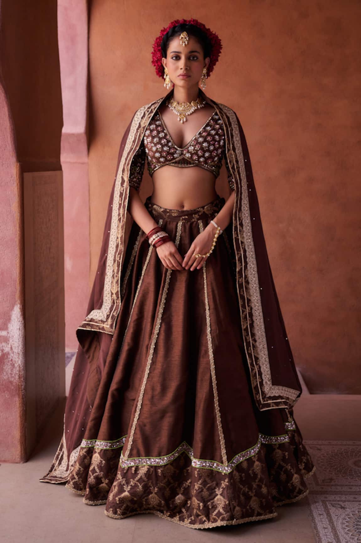 Kapda Dori Brown Embroidered Lehenga Set 