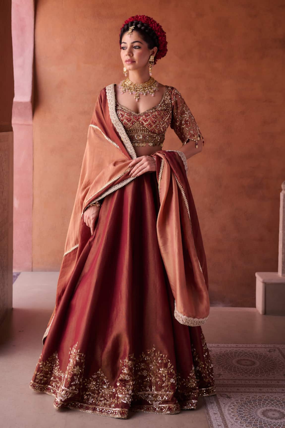 Kapda Dori Maroon Mirror Work Lehenga Set 