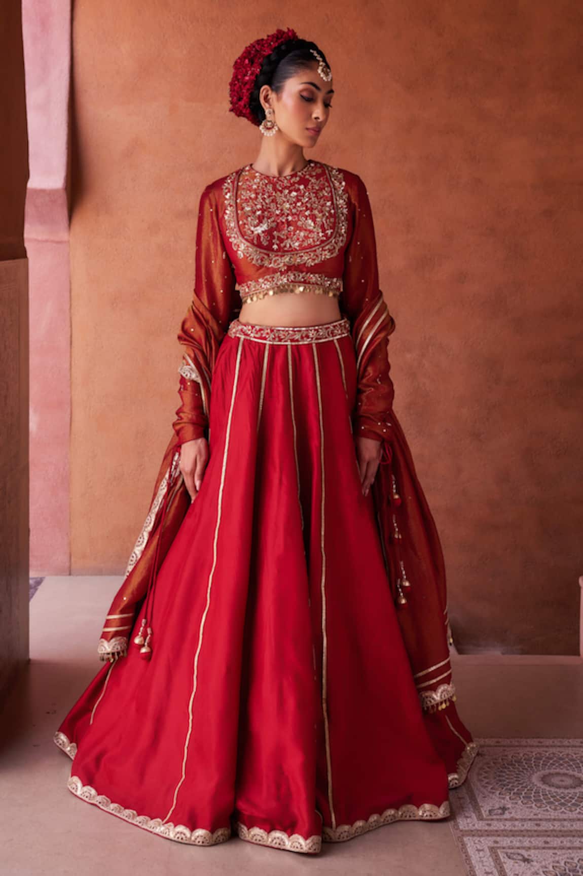 Kapda Dori Maroon Embroidered Lehenga Set 