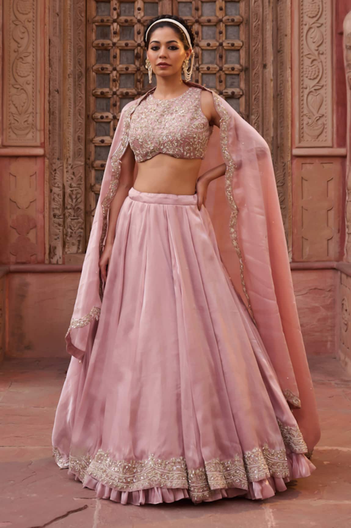 Kapda Dori Blush Pink Zari Embellished Lehenga Set 