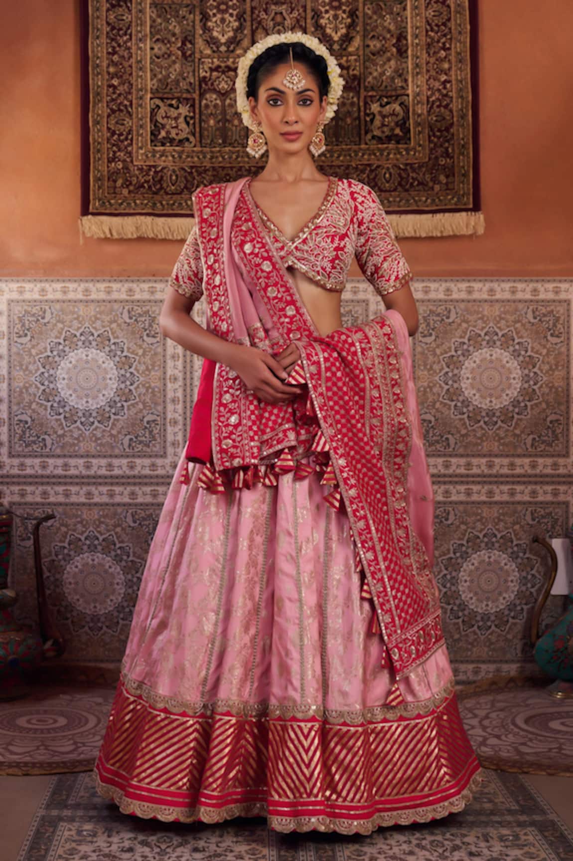 Kapda Dori Fuchsia Banarsi Silk Lehenga Set 