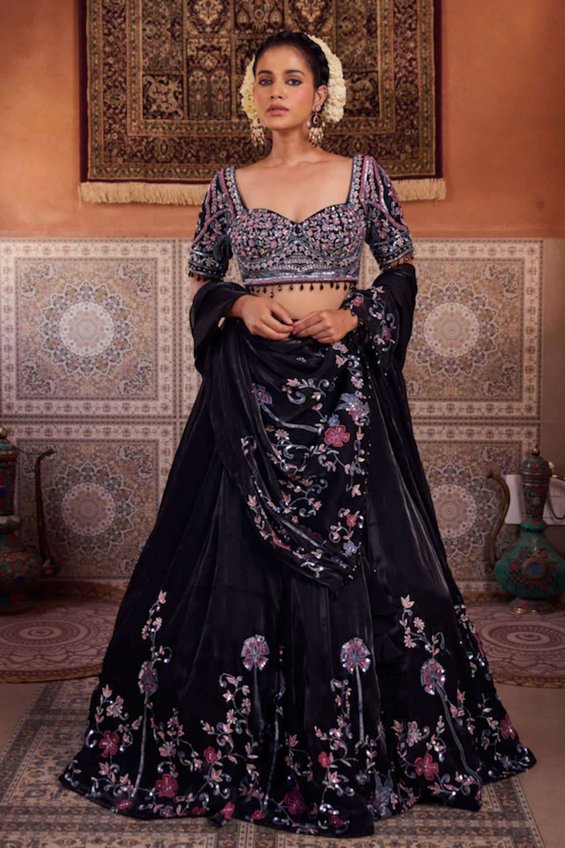 Kapda Dori Black Embroidered Lehenga Set 