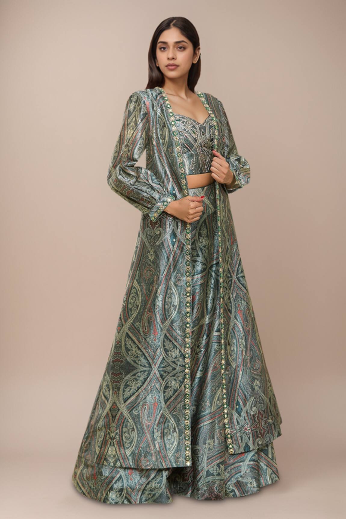 Samyukta Singhania Embellished Hem Jacket With Lehenga Set