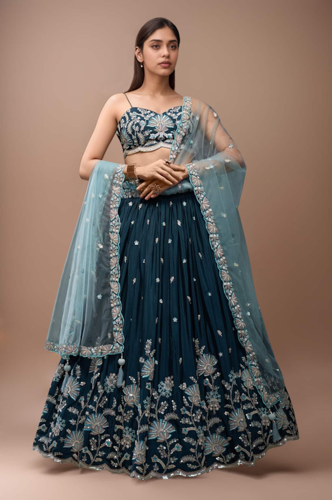 Samyukta Singhania Teal Floral Bloom Embroidered Lehenga Set 