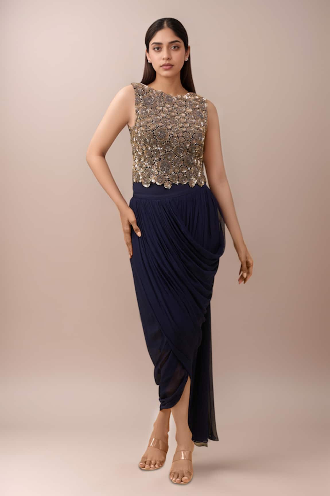 Anamika Khanna Indigo Embroidered Skirt Set 