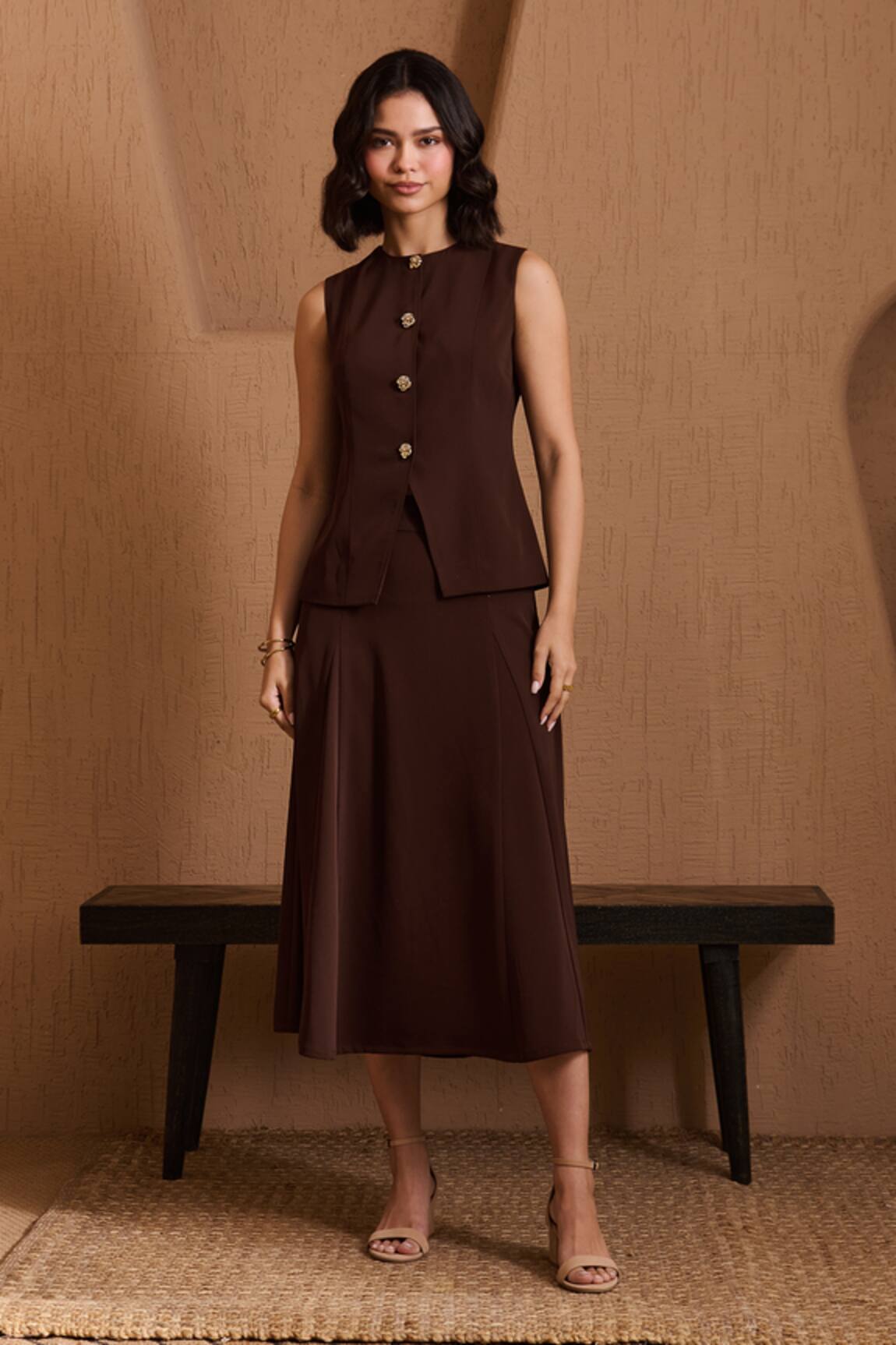 Label Deepika Nagpal Brown Crepe Connecticut Co-ord Set 