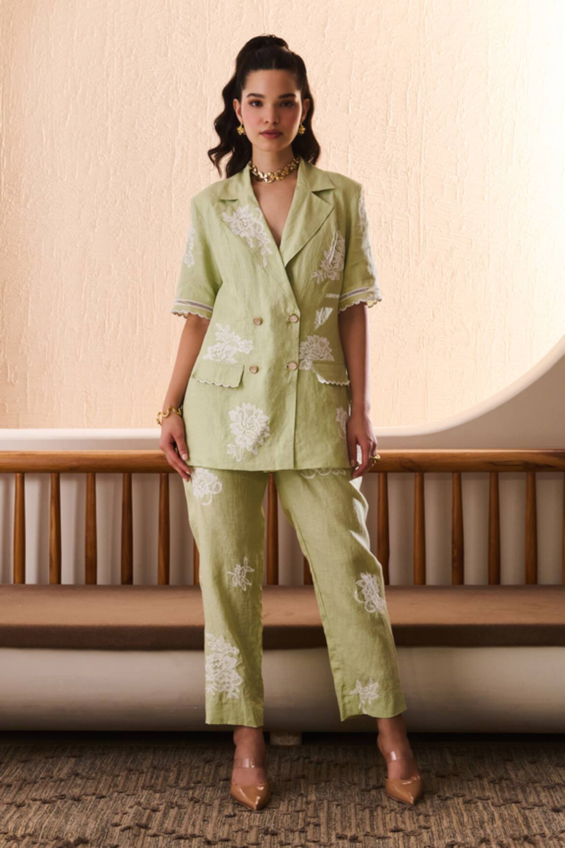 Label Deepika Nagpal Embroidered Matcha Co-ord Set 