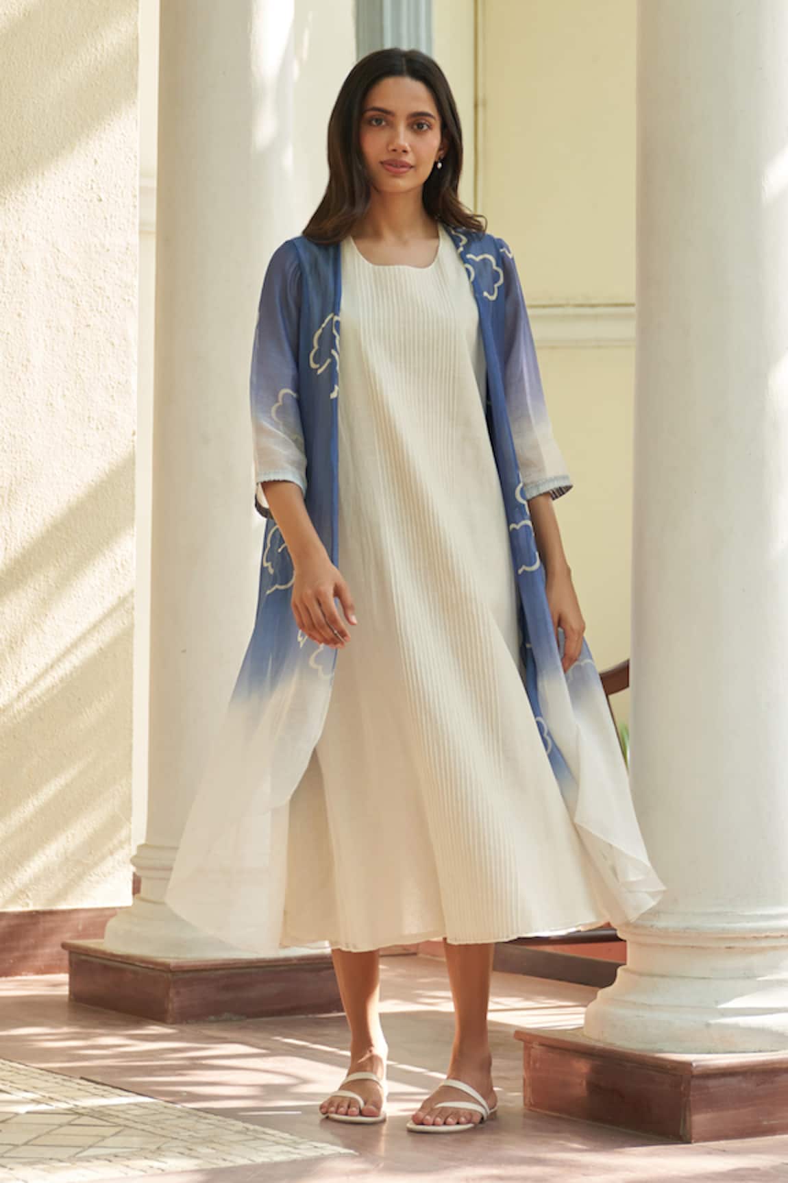 Vaayu Ocean Blue Jacket With Dress 