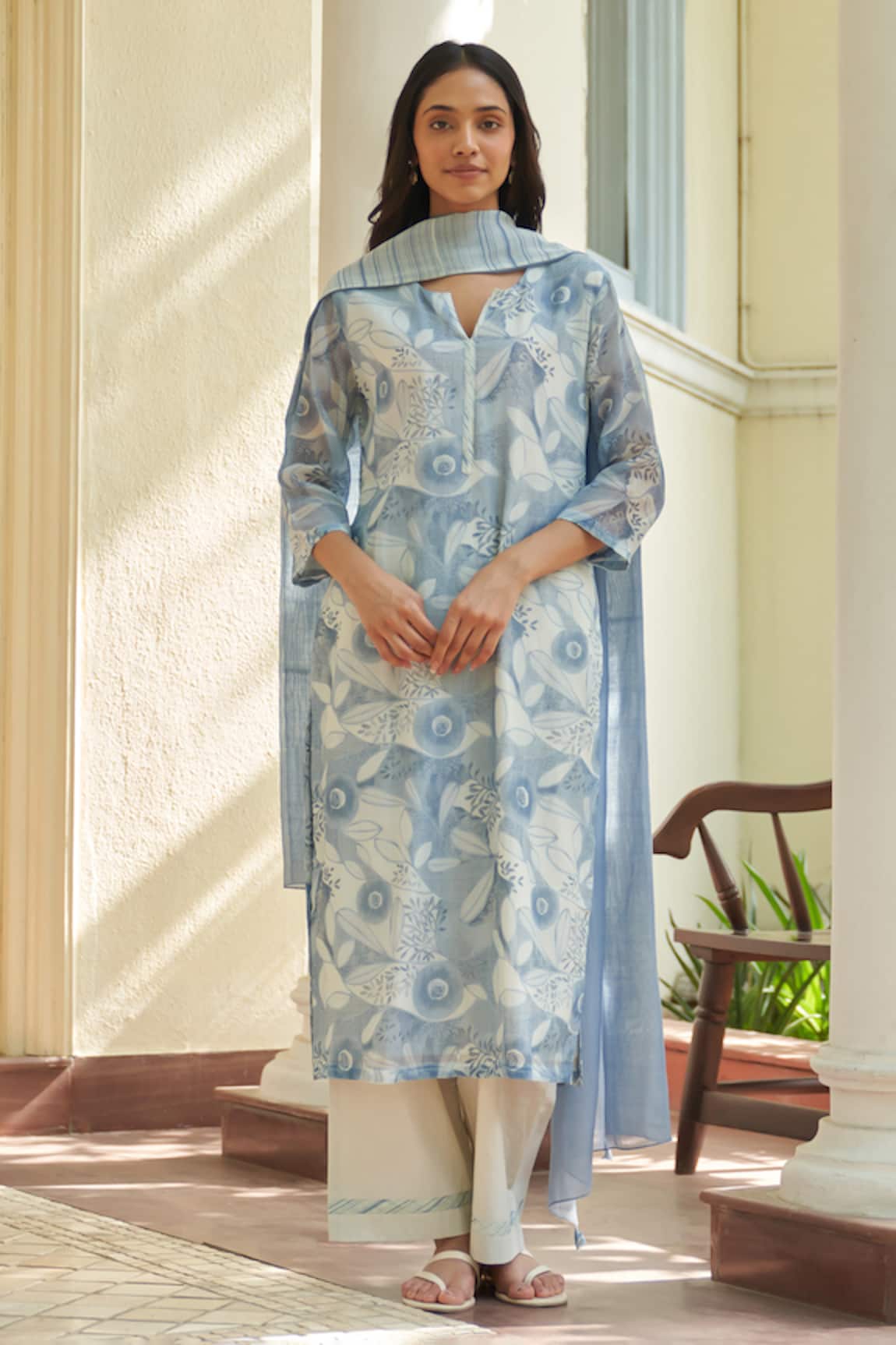 Vaayu Powder Blue Printed Kurta Set 