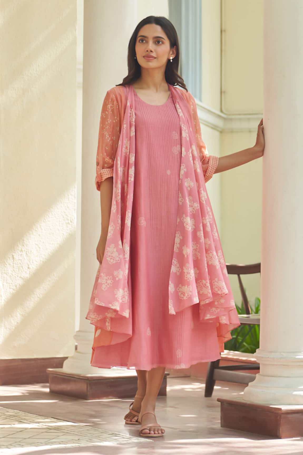 Vaayu Peony Pintuck Jacket With Dress 