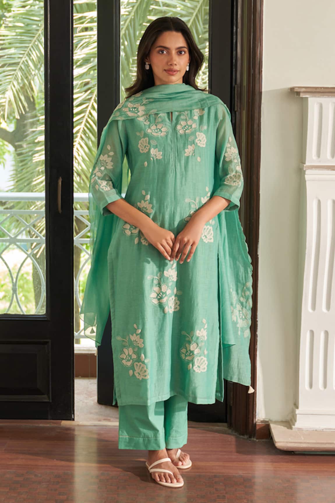 Vaayu Mint Applique Embroidered Kurta Set 