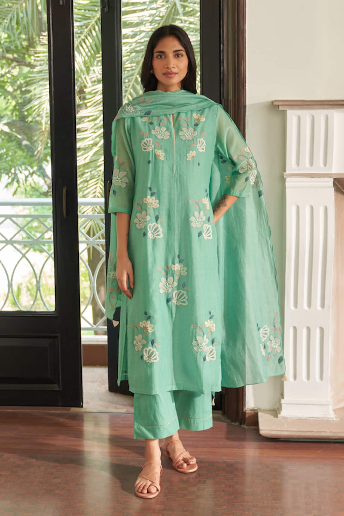 Vaayu Mint Floral Kurta Set 