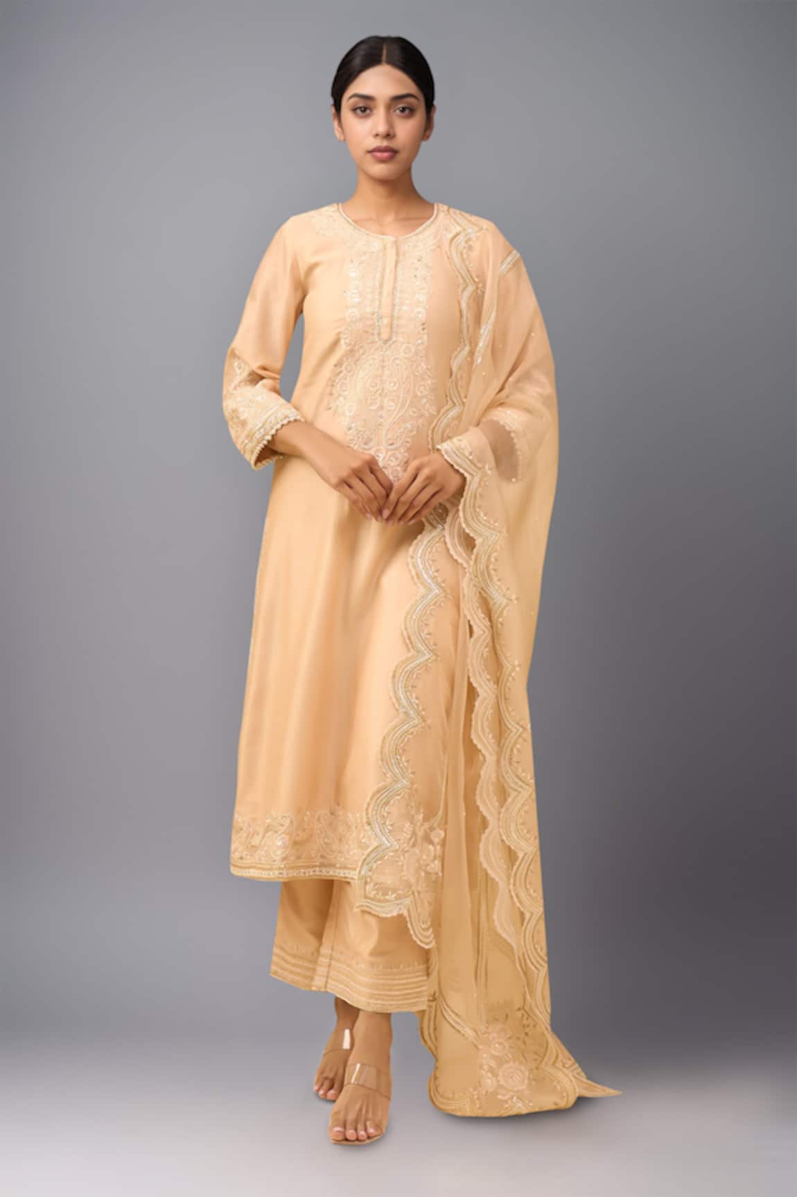 Sheetal Batra Beige Kurta With Palazzo Set 