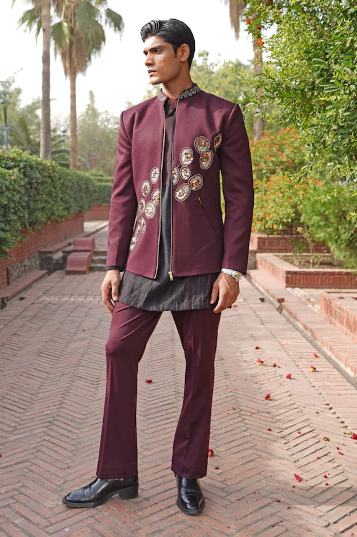 Soniya G Wine Sherwani Set  
