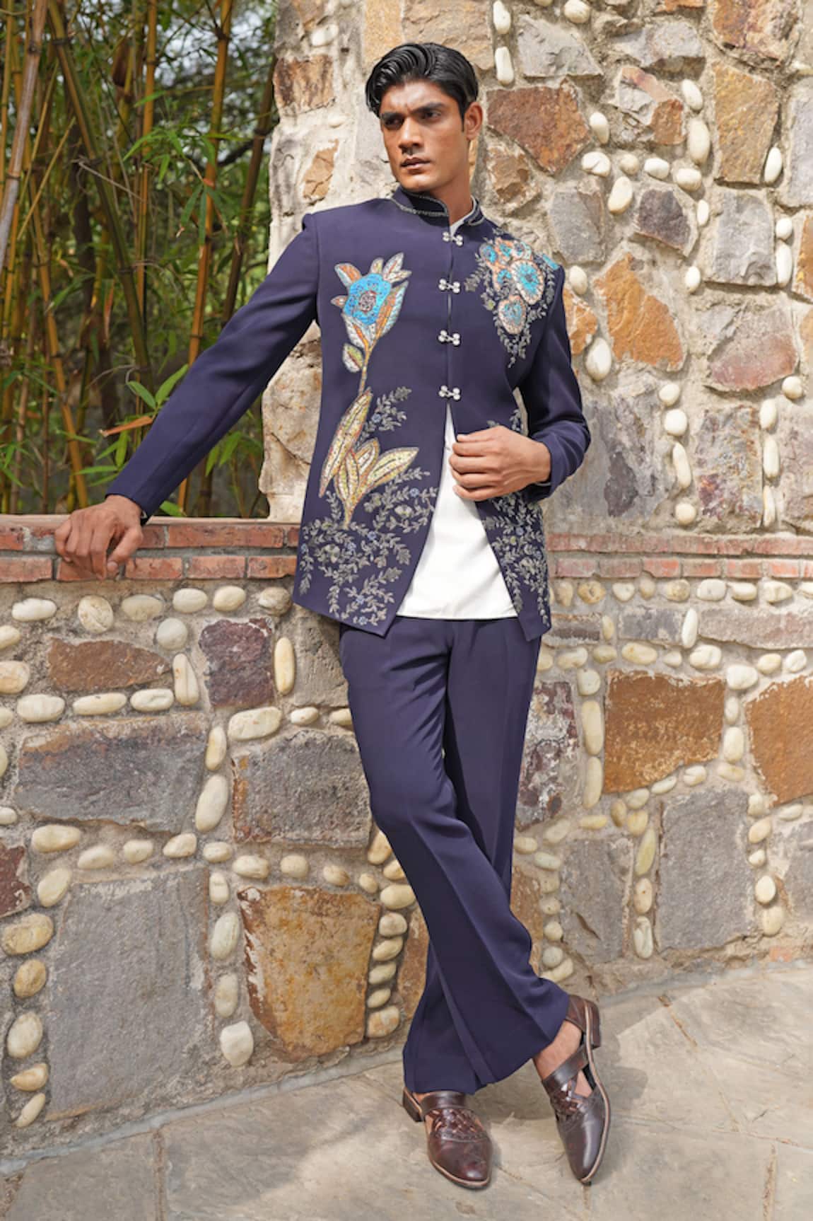 Soniya G Blue Embroidered Bandhgala Set 