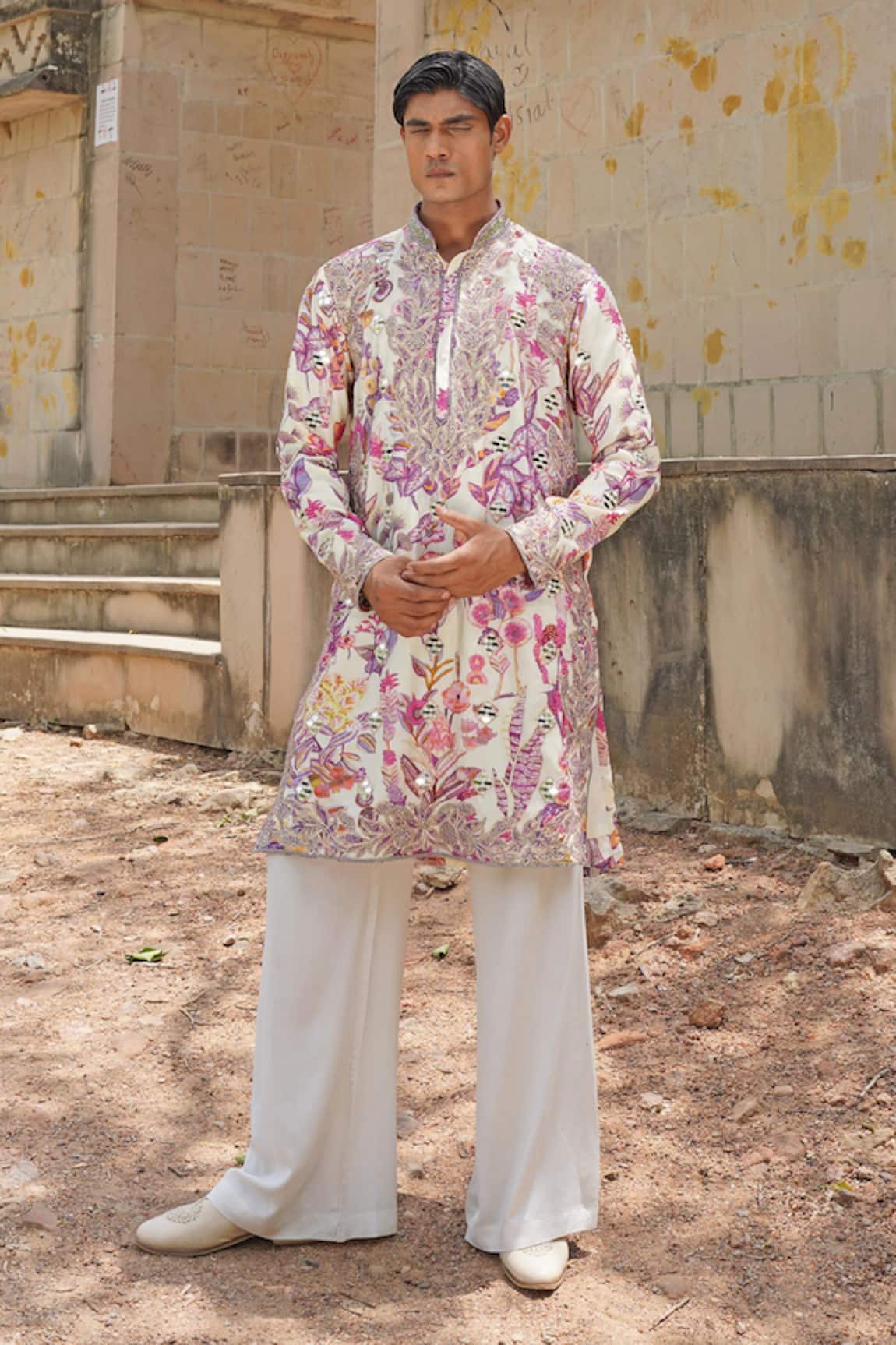 Soniya G Ivory Floral Chanderi Silk Kurta Set 