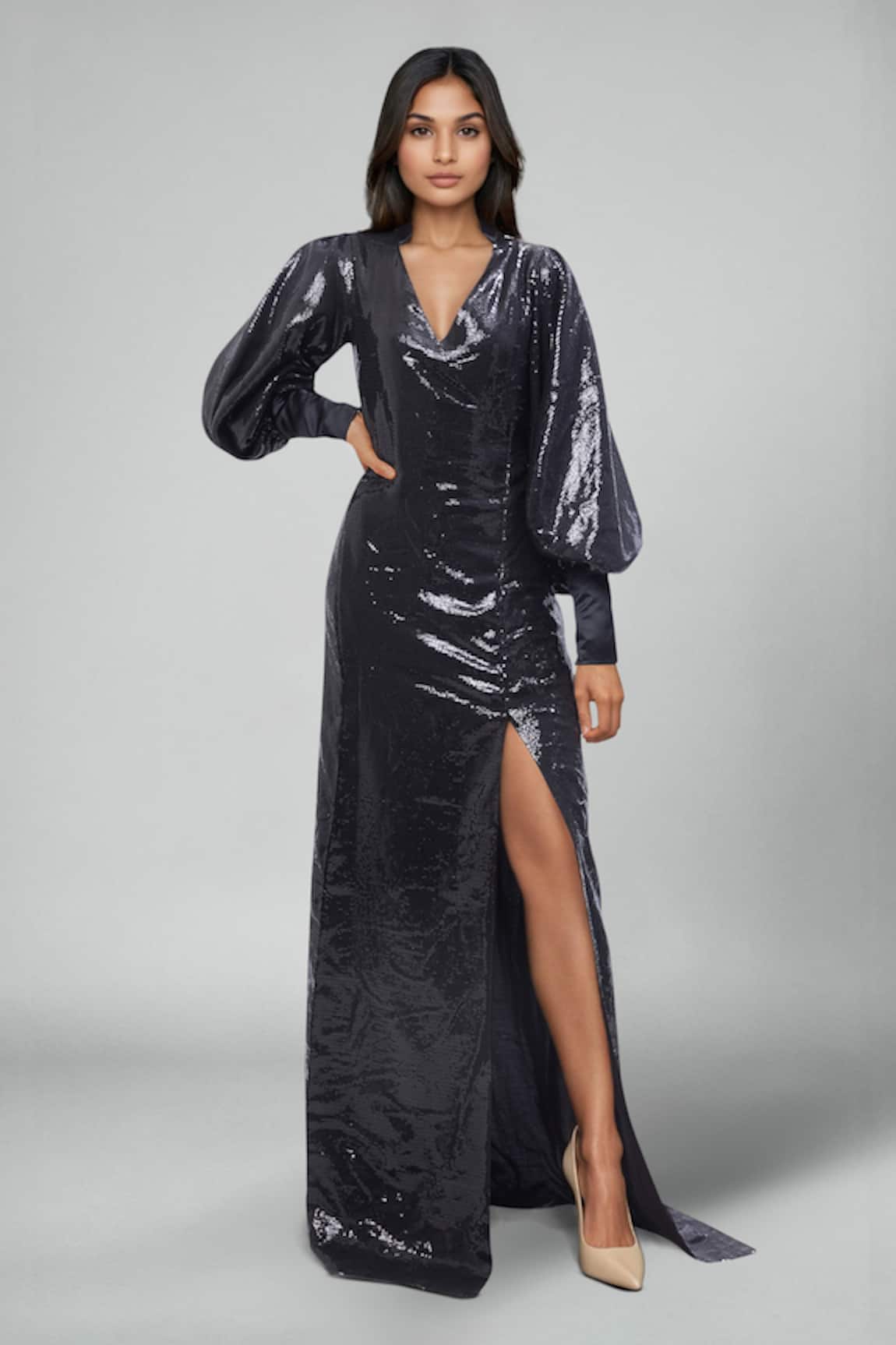 Emblaze Black Sequin Designer Gown 