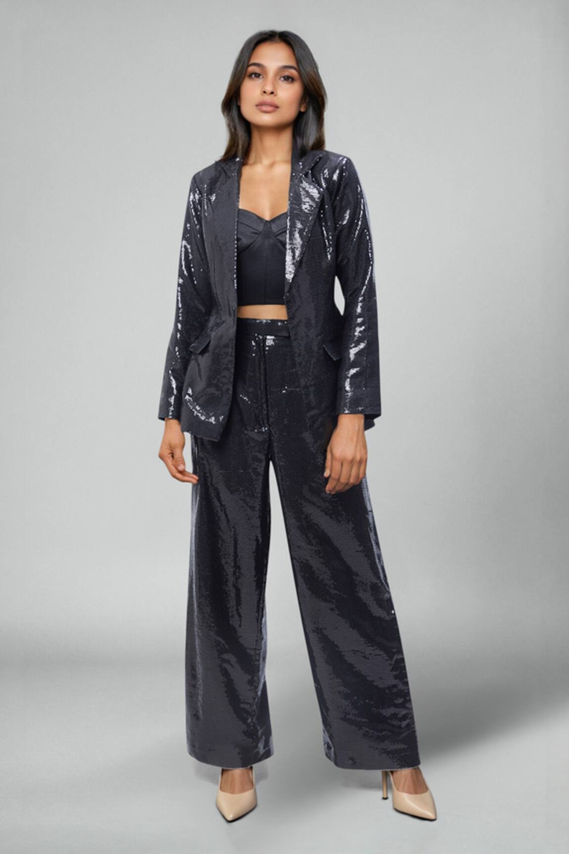 Emblaze Black Sequin Jacket Pant Set 