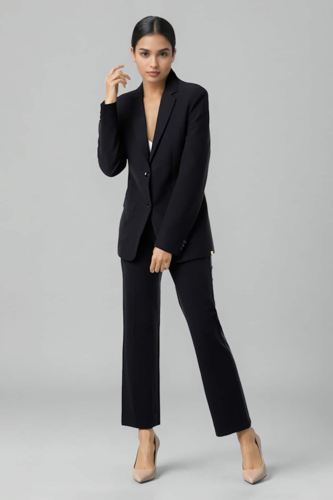Emblaze Black Viscose Knit Blazer & Pant Set 