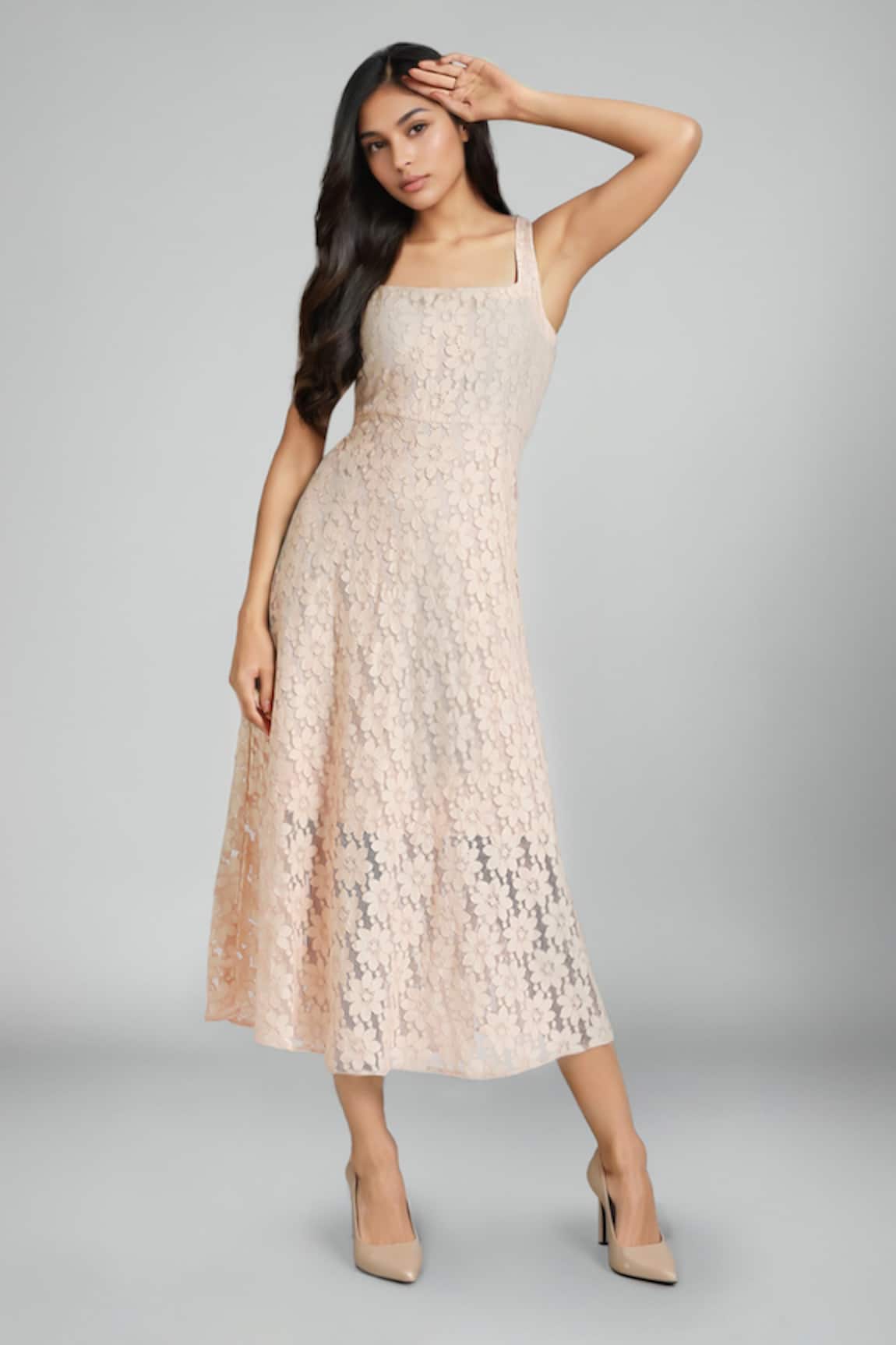 Emblaze Peach Lace Designer Dress 