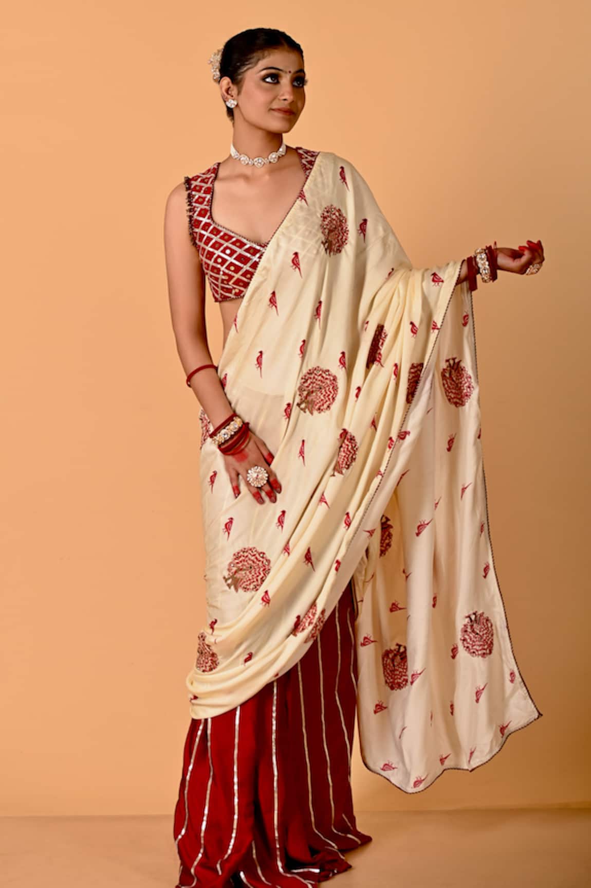 Mirkashi Maroon Raw Silk Hand Embroidered Saree Set 