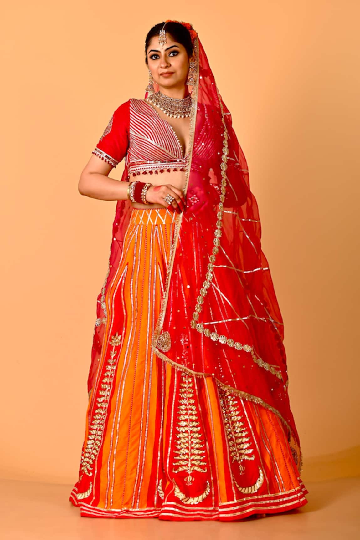 Mirkashi Fuschia Pink & Orange Hand Embroidered Set 