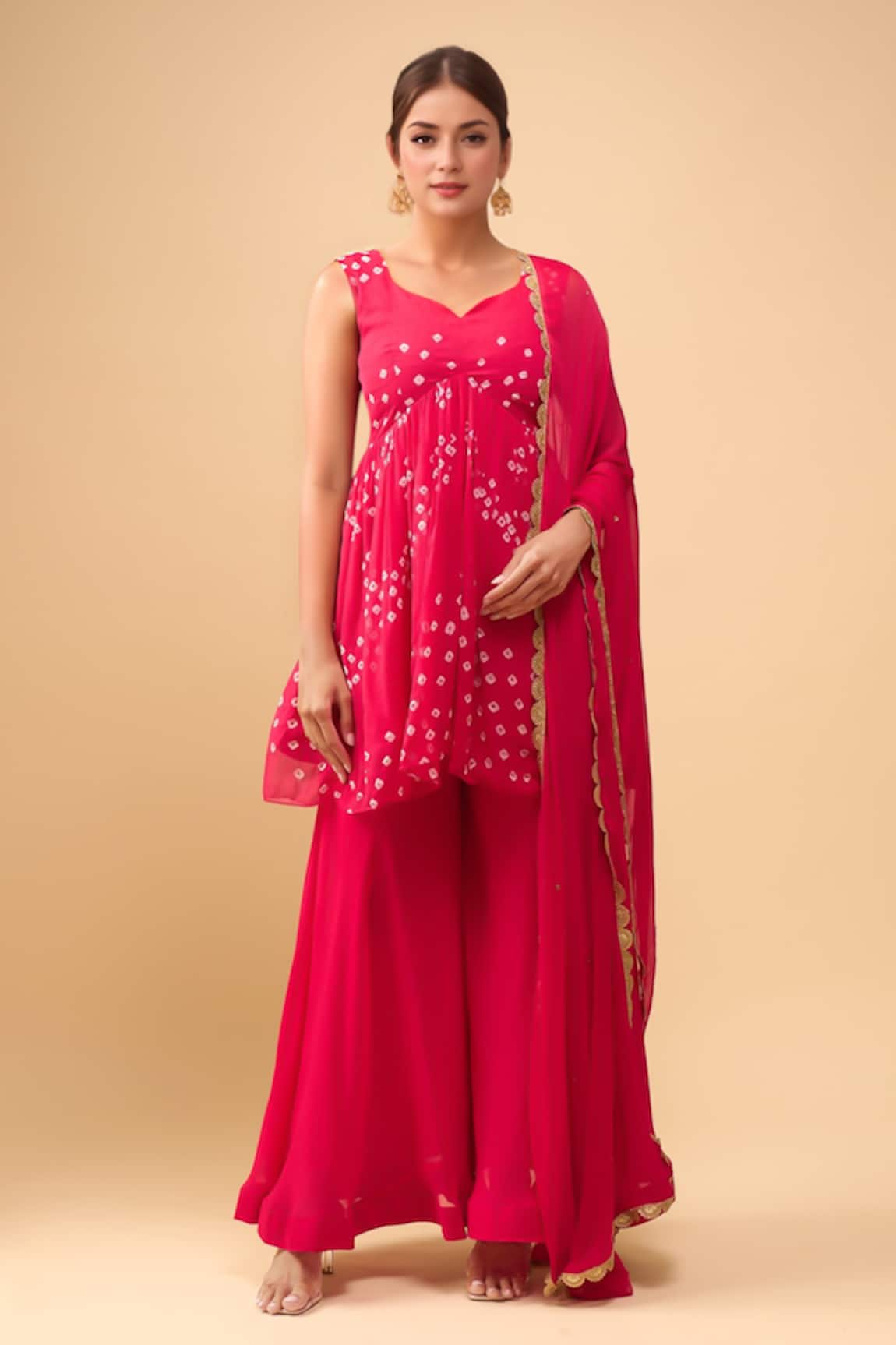 Samyukta Singhania Crimson Pink Peplum Kurta & Palazzo Set 