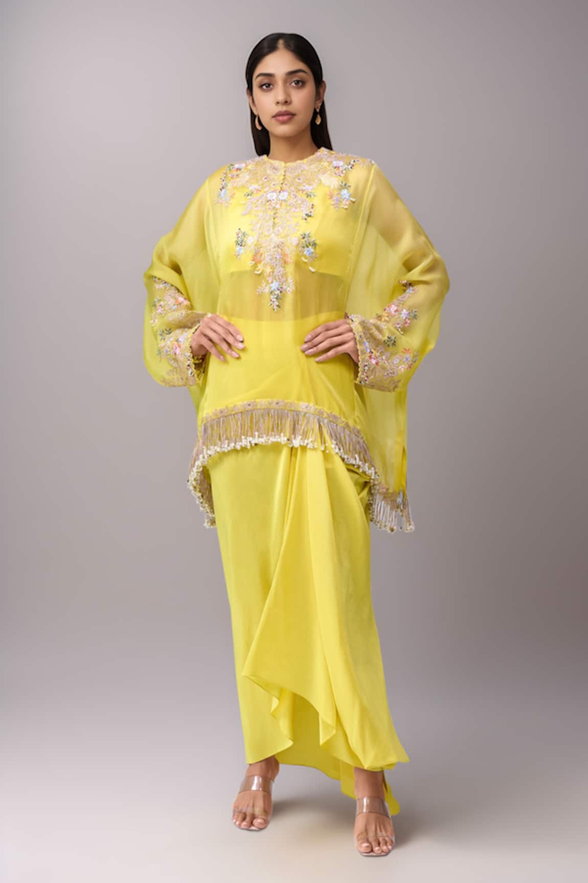 Anamika Khanna Yellow Embroidered Skirt Set 
