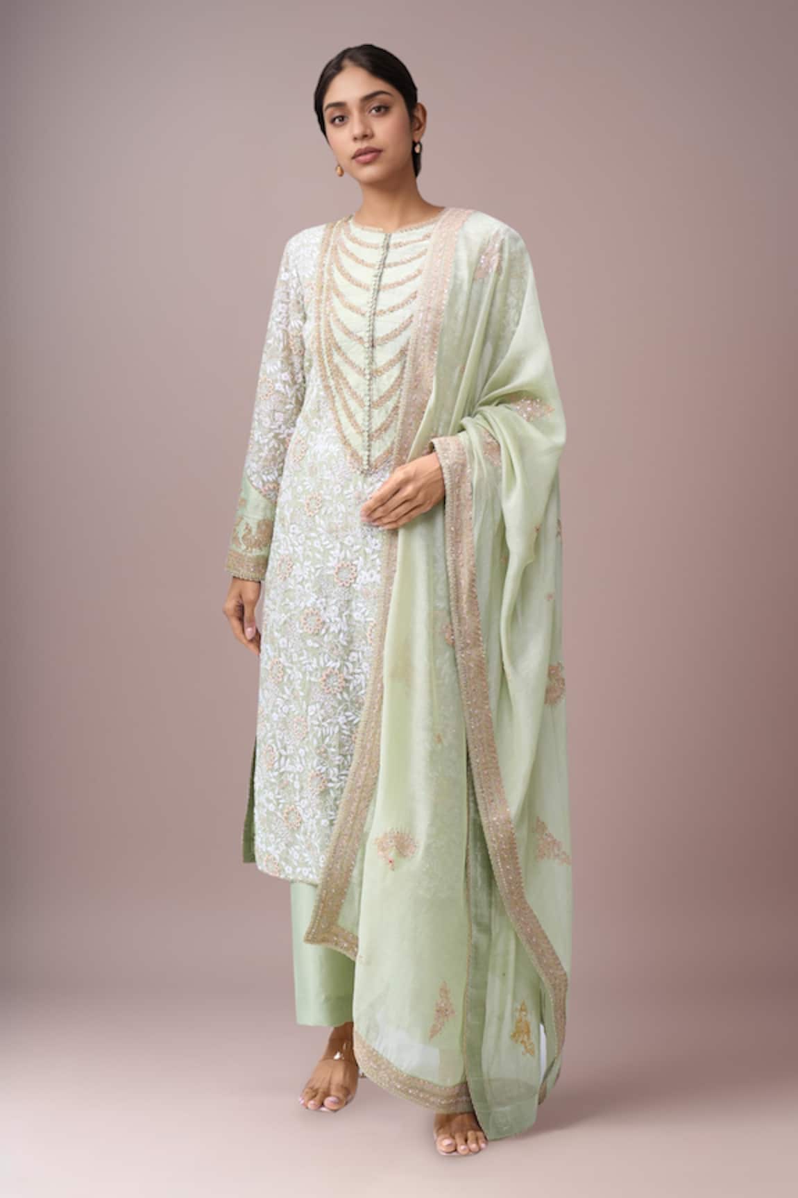 Anamika Khanna Teal Embroidered Kurta Set 