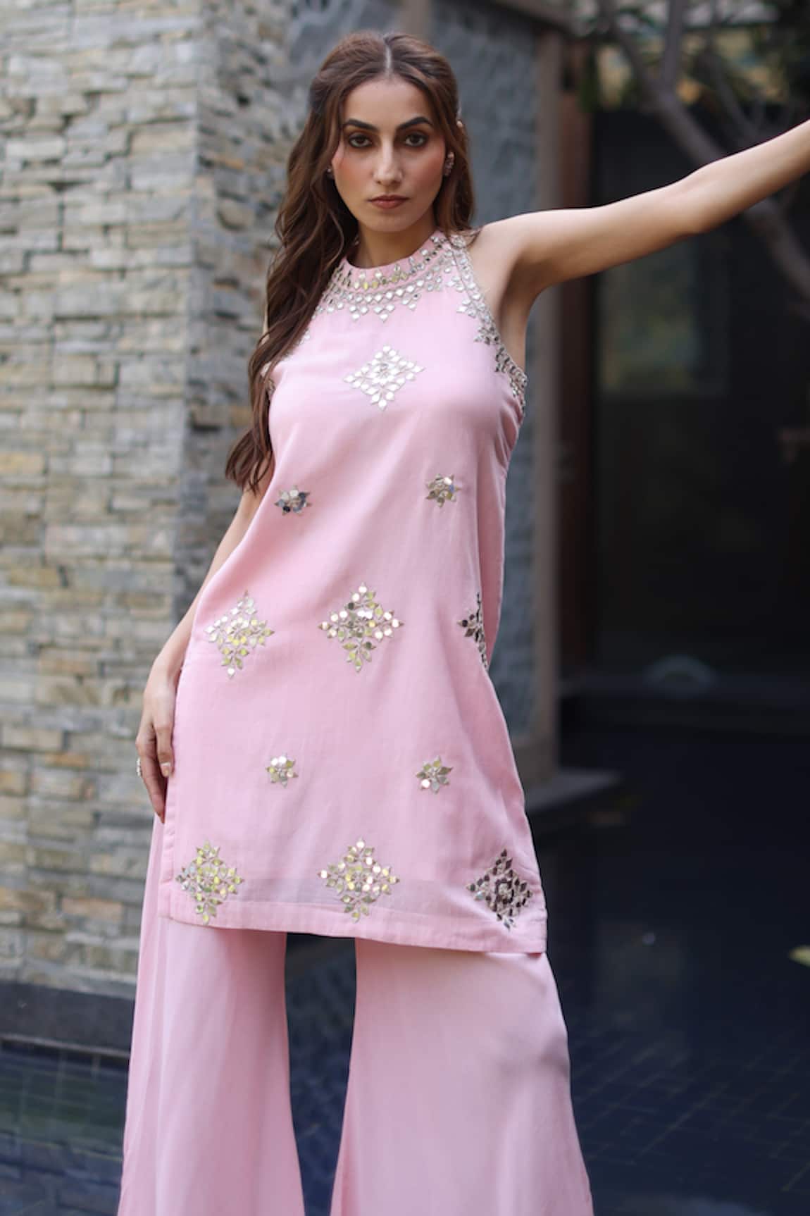 Nazar By Indu Designer Blush Pink Kurta & Palazzo Set 