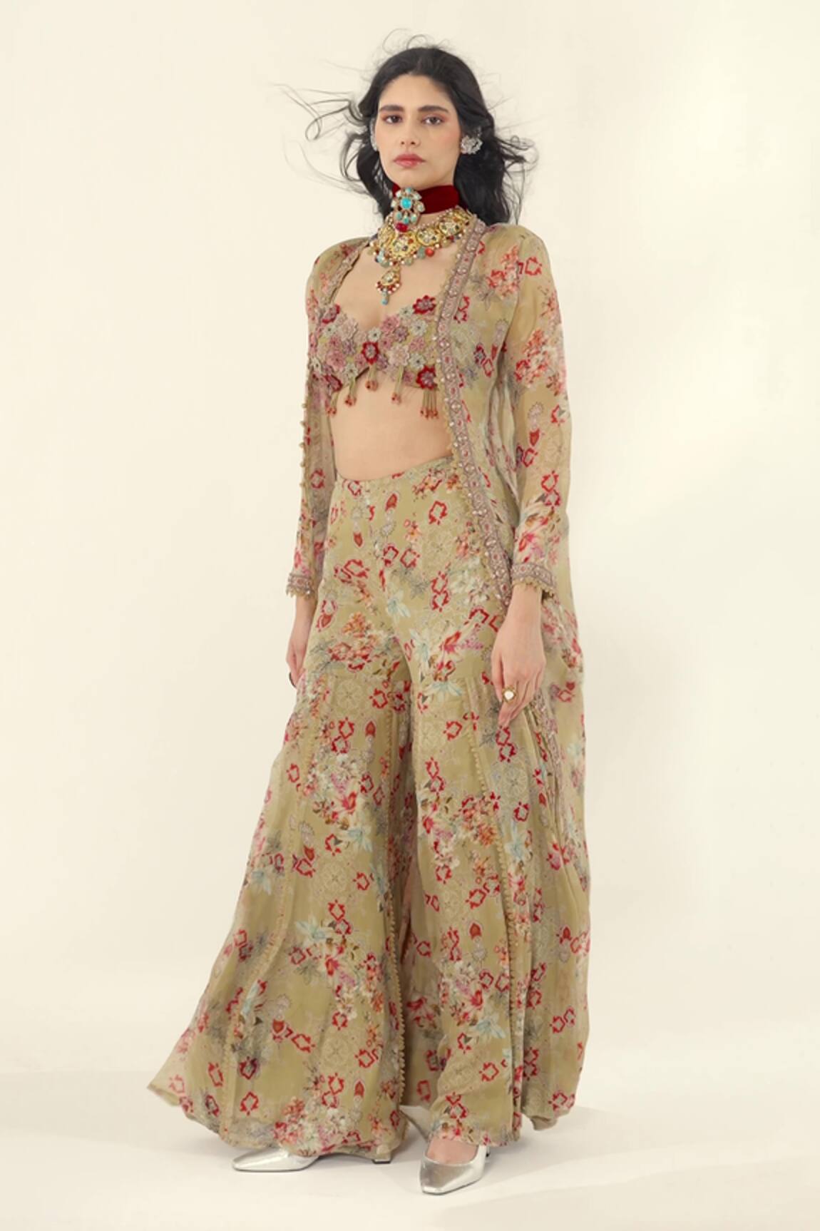 Ridhima Bhasin Mint Green Floral Reva Jacket Set 