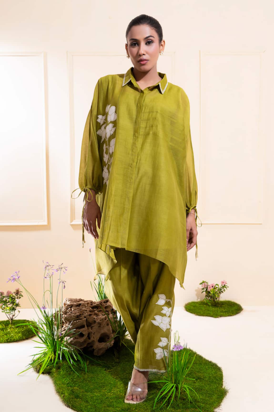 The White Tree Studio Moss Green Applique Kurta Co-ord Set 
