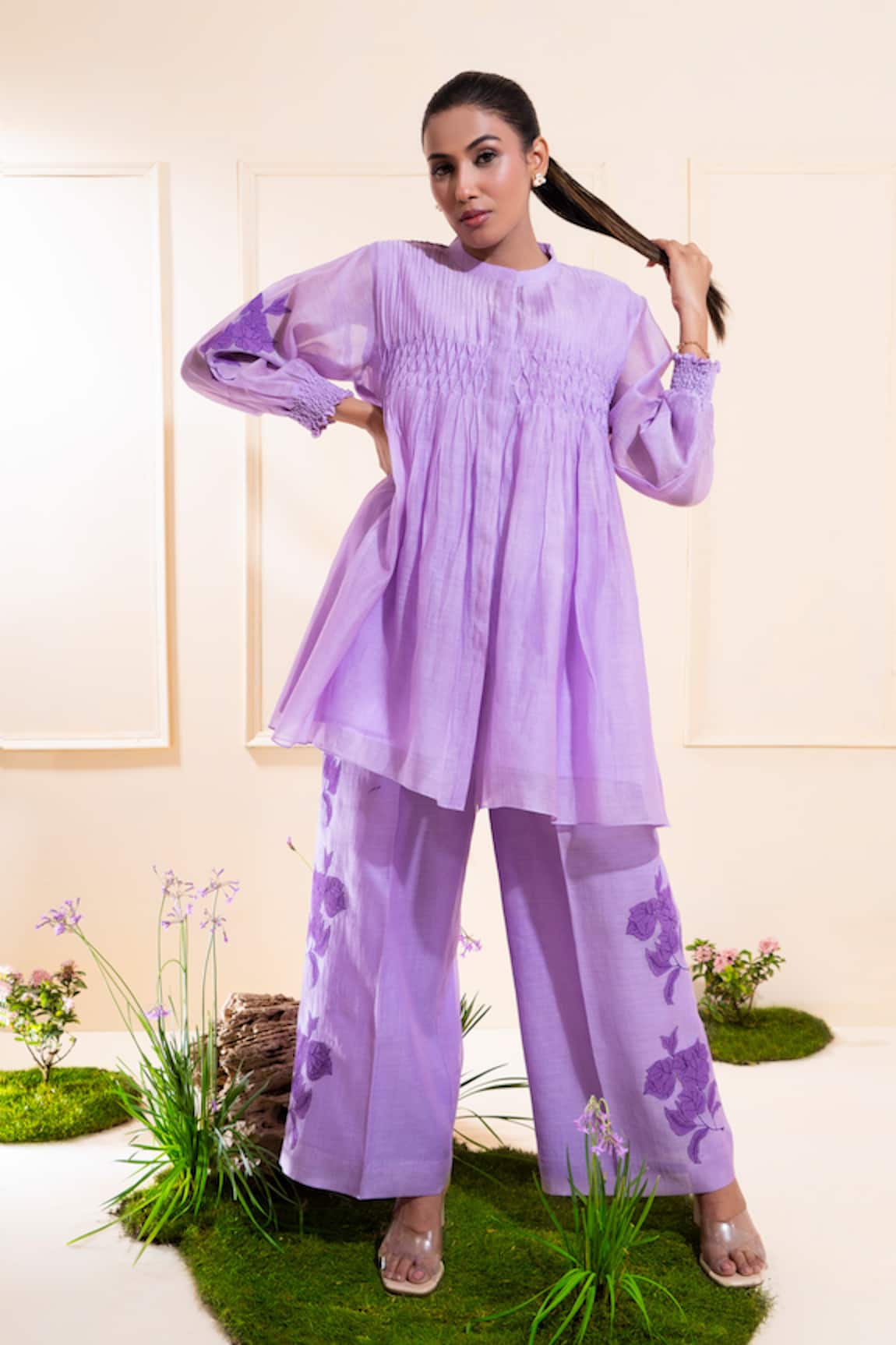 The White Tree Studio Lilac Smocking Kurta Co-ord Set 