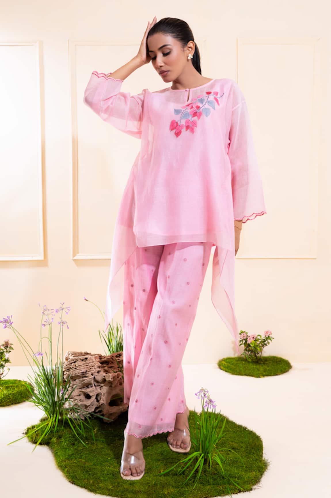 The White Tree Studio Blush Pink Asymmetrical Top & Trouser Set 